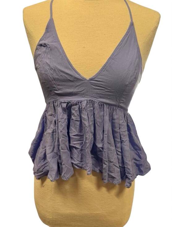 Express Tops - Purple Express Halter V-Neck Ruffle Babydoll Tank Top Size Small